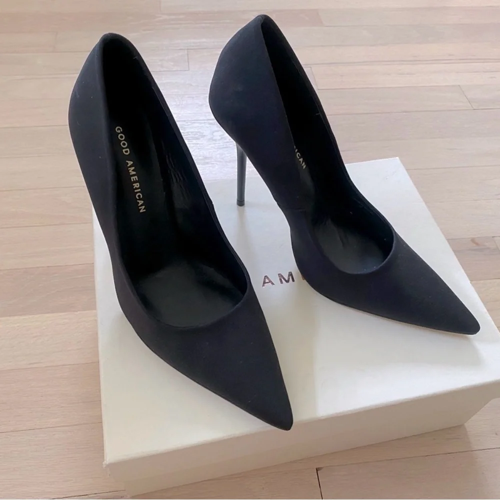 Good American Black Pointed-Toe Stiletto Heels